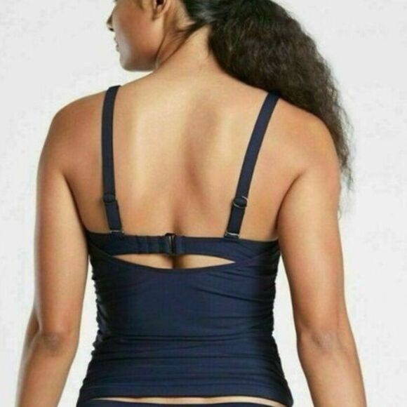 NWT ATHLETA Navy Blue Square Neck Bra Cup Side Rouched Tankini Women's 34B/C - Picture 2 of 8